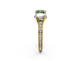 Yellow gold Three-Stone Fancy Green Cushion  Diamond Milgrain Pave Band with Prong Setting 3