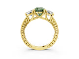 Yellow gold Three-Stone Fancy Green Cushion  Diamond Milgrain Pave Band with Prong Setting 4