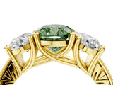 Yellow gold Three-Stone Fancy Green Cushion  Diamond Milgrain Pave Band with Prong Setting 5