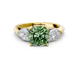Yellow gold Three-Stone Fancy Green Cushion  Diamond Ring with Pear Side Stones in Four-Prong Setting_59