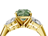 Yellow gold Three-Stone Fancy Green Cushion  Diamond Ring with Pear Side Stones in Four-Prong Setting_63
