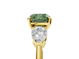 Yellow gold Three-Stone Fancy Green Cushion  Diamond Ring with Pear Side Stones in Four-Prong Setting_64