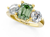 Yellow gold Three-Stone Fancy Green Emerald  Brilliant Cut Solitaire Ring with Prong Setting on a Classic Band 1
