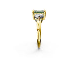 Yellow gold Three-Stone Fancy Green Emerald  Brilliant Cut Solitaire Ring with Prong Setting on a Classic Band 2