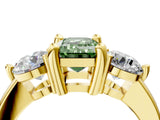 Yellow gold Three-Stone Fancy Green Emerald  Brilliant Cut Solitaire Ring with Prong Setting on a Classic Band 4