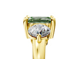 Yellow gold Three-Stone Fancy Green Emerald  Brilliant Cut Solitaire Ring with Prong Setting on a Classic Band 5