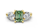 Yellow gold Three-Stone Fancy Green Emerald  Brilliant Cut Solitaire Ring with Prong Setting on a Classic Band