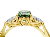 Yellow gold Three-Stone Fancy Green Emerald Cut Brilliant Diamond Solitaire Ring with Tapered Band and Four-Prong Setting_10