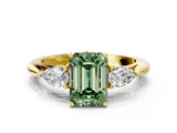 Yellow gold Three-Stone Fancy Green Emerald Cut Brilliant Diamond Solitaire Ring with Tapered Band and Four-Prong Setting_6