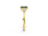 Yellow gold Three-Stone Fancy Green Emerald Cut Brilliant Diamond Solitaire Ring with Tapered Band and Four-Prong Setting_8