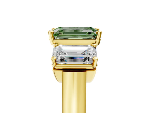 Yellow gold Three-Stone Fancy Green Emerald Cut Brilliant Diamond Trellis Ring with Comfort Fit Band_5