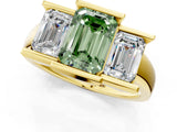 Yellow gold Three Stone Fancy Green Emerald Cut Cut Channel Set Diamond Ring_1