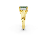 Yellow gold Three Stone Fancy Green Emerald Cut Cut Channel Set Diamond Ring_2