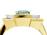 Yellow gold Three Stone Fancy Green Emerald Cut Cut Channel Set Diamond Ring_4