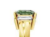 Yellow gold Three Stone Fancy Green Emerald Cut Cut Channel Set Diamond Ring_5
