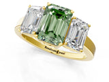 Yellow gold Three-Stone Fancy Green Emerald Cut Cut Diamond Engagement Ring with Flat Band and Four-Prong Setting_1