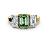Yellow gold Three-Stone Fancy Green Emerald Cut Cut Diamond Engagement Ring with Flat Band and Four-Prong Setting_12