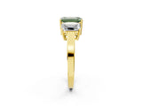 Yellow gold Three-Stone Fancy Green Emerald Cut Cut Diamond Engagement Ring with Flat Band and Four-Prong Setting_14