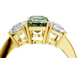 Yellow gold Three-Stone Fancy Green Emerald Cut Cut Diamond Engagement Ring with Flat Band and Four-Prong Setting_16
