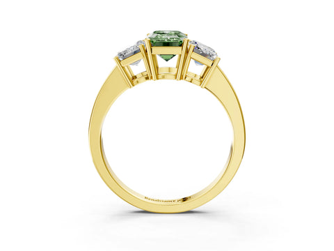 Yellow gold Three-Stone Fancy Green Emerald Cut Cut Diamond Engagement Ring with Flat Band and Four-Prong Setting_3