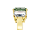 Yellow gold Three-Stone Fancy Green Emerald Cut Cut Diamond Engagement Ring with Flat Band and Four-Prong Setting_5