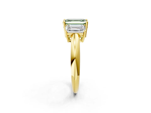 Yellow gold Three-Stone Fancy Green Emerald Cut Cut Diamond Engagement Ring with Prong Setting on a White Gold Band_26