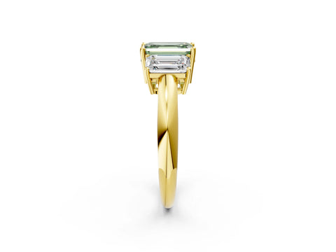 Yellow gold Three-Stone Fancy Green Emerald Cut Cut Diamond Engagement Ring with Prong Setting on a White Gold Band_2