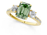 Yellow gold Three-Stone Fancy Green Emerald Cut Cut Diamond Pavé Band with Prong Setting_16
