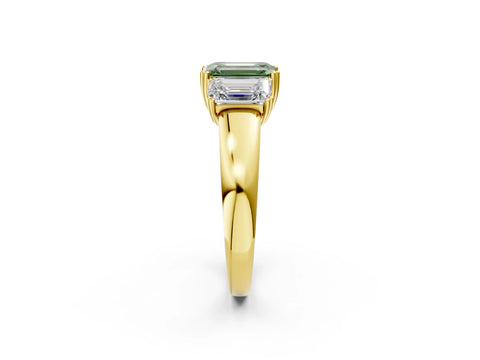 Yellow gold Three-Stone Fancy Green Emerald Cut Cut Diamond Ring with Channel Set Band and Four-Prong Setting_2