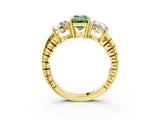 Yellow gold Three-Stone Fancy Green Emerald Cut Cut Diamond Ring with Channel-Set Band and Prong Setting_3