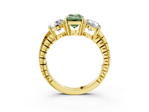 Yellow gold Three-Stone Fancy Green Emerald Cut Cut Diamond Ring with Channel-Set Band and Prong Setting_3