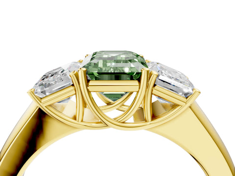 Yellow gold Three-Stone Fancy Green Emerald Cut Cut Diamond Ring with Prong Setting and Classic Band_4