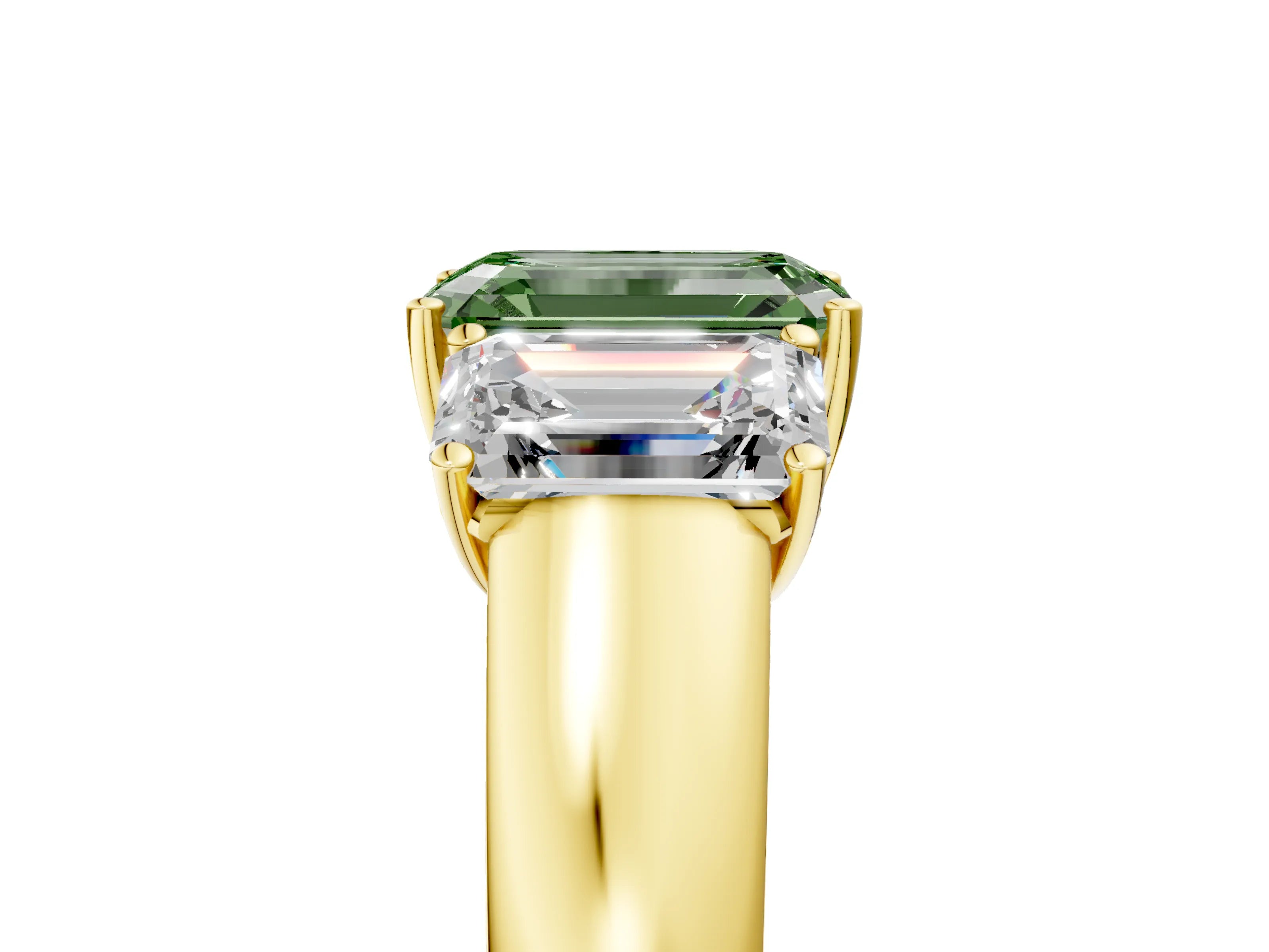 Yellow gold Three-Stone Fancy Green Emerald Cut Cut Diamond Ring with Prong Setting and Classic Band_5
