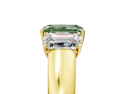 Yellow gold Three-Stone Fancy Green Emerald Cut Cut Diamond Ring with Prong Setting and Classic Band_5
