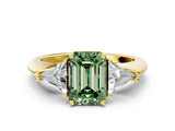 Yellow gold Three-Stone Fancy Green Emerald Cut Cut Diamond Ring with Trillion Side Stones and Four-Prong Setting_3