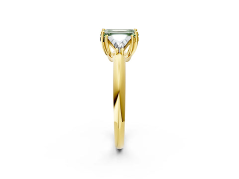 Yellow gold Three-Stone Fancy Green Emerald Cut Cut Diamond Ring with Trillion Side Stones and Four-Prong Setting_5
