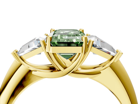 Yellow gold Three-Stone Fancy Green Emerald Cut Cut Diamond Ring with Trillion Side Stones and Four-Prong Setting_7