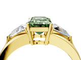 Yellow gold Three-Stone Fancy Green Emerald Cut Cut Diamond Ring with Trillion Side Stones on a Split Shank Band_10