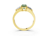 Yellow gold Three-Stone Fancy Green Emerald Cut Cut Diamond Ring with Trillion Side Stones on a Split Shank Band_3