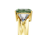 Yellow gold Three-Stone Fancy Green Emerald Cut Cut Diamond Ring with Trillion Side Stones on a Split Shank Band_5