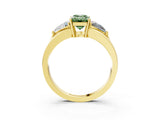 Yellow gold Three-Stone Fancy Green Emerald Cut Cut Diamond Ring with Trillion Side Stones on a Split Shank Band_9
