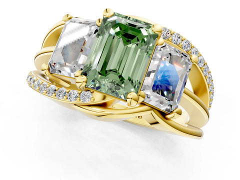 Yellow gold Three-Stone Fancy Green Emerald Cut Cut Diamond Split Shank Prong Set Ring_13
