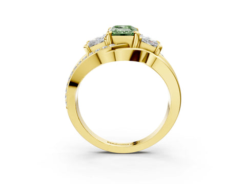 Yellow gold Three-Stone Fancy Green Emerald Cut Cut Diamond Split Shank Prong Set Ring_15