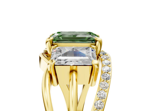 Yellow gold Three-Stone Fancy Green Emerald Cut Cut Diamond Split Shank Prong Set Ring_17