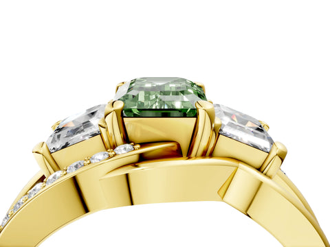 Yellow gold Three-Stone Fancy Green Emerald Cut Cut Diamond Split Shank Prong Set Ring_4