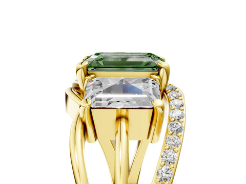 Yellow gold Three-Stone Fancy Green Emerald Cut Cut Diamond Split Shank Prong Set Ring_5