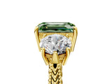 Yellow gold Three-Stone Fancy Green Emerald Cut Cut Milgrain Band Prong Setting Ring_11