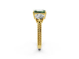 Yellow gold Three-Stone Fancy Green Emerald Cut Cut Milgrain Band Prong Setting Ring_8
