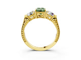 Yellow gold Three-Stone Fancy Green Emerald Cut Cut Milgrain Band Prong Setting Ring_9