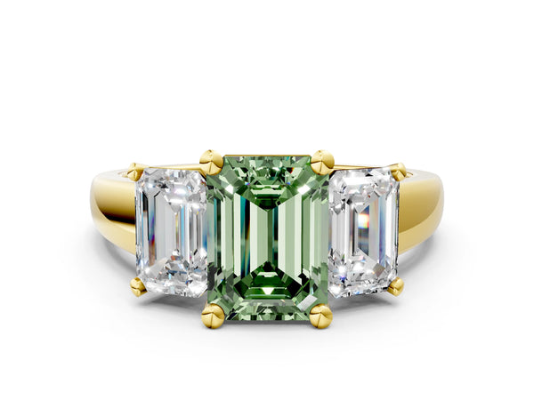 Yellow gold Three-Stone Fancy Green Emerald Cut Cut Solitaire Ring with Classic Prong Setting